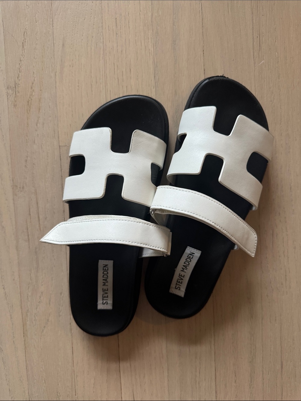 Steve Madden White Strap Slides